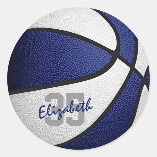 blauw wit team kleuren jongens basketbal ronde sticker (Voorkant)