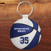 blauw wit team kleuren jongens basketbal sleutelhanger (Voorkant)