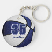 Blauw wit team kleuren jongens basketbal sleutelhanger (Achterkant)