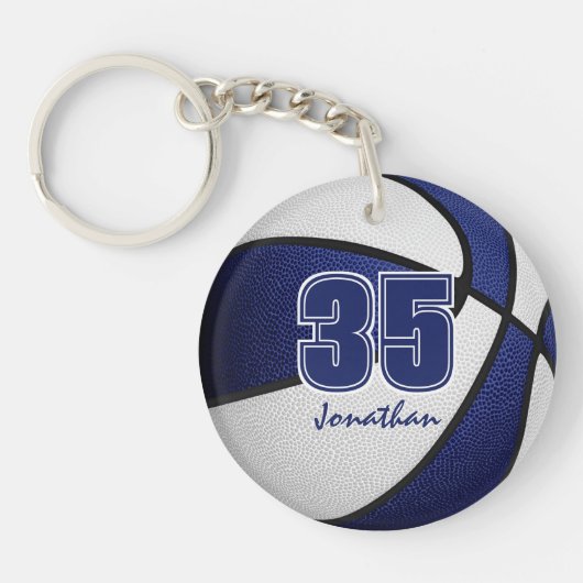 Blauw wit team kleuren jongens basketbal sleutelhanger (Voorkant)