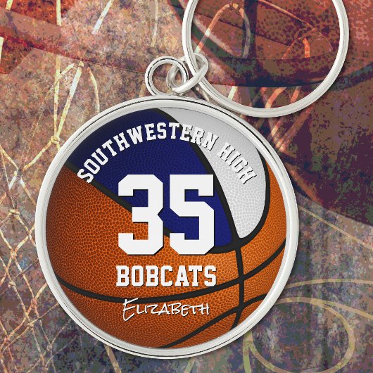 blauw wit team kleuren jongens basketbal sleutelhanger