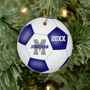 blauw wit team kleuren jongens voetbal keramisch ornament