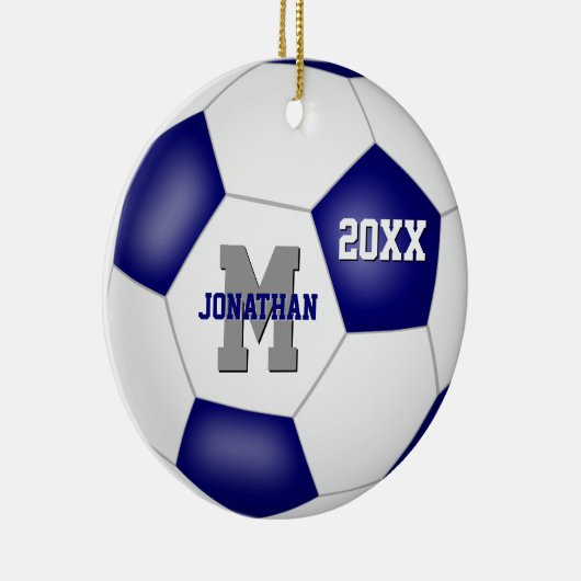 blauw wit team kleuren jongens voetbal keramisch ornament (Rechts)