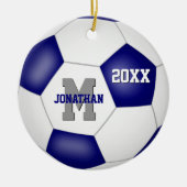 blauw wit team kleuren jongens voetbal keramisch ornament (Voorkant)