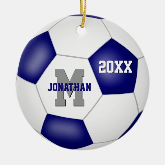blauw wit team kleuren jongens voetbal keramisch ornament (Voorkant)