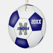 blauw wit team kleuren jongens voetbal keramisch ornament (Links)