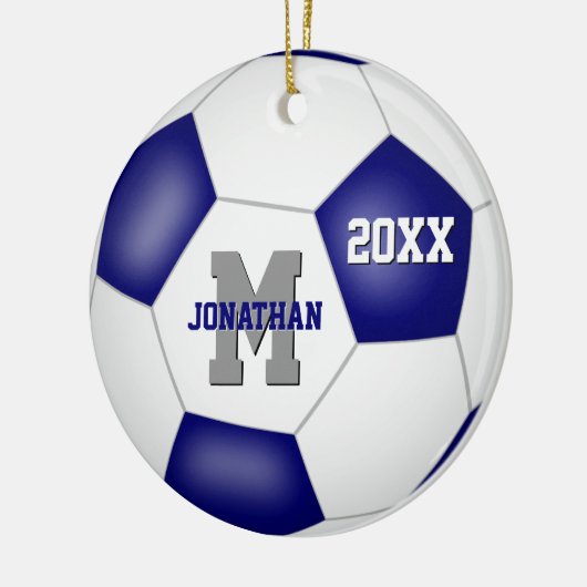 blauw wit team kleuren jongens voetbal keramisch ornament (Links)