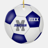 blauw wit team kleuren jongens voetbal keramisch ornament (Achterkant)