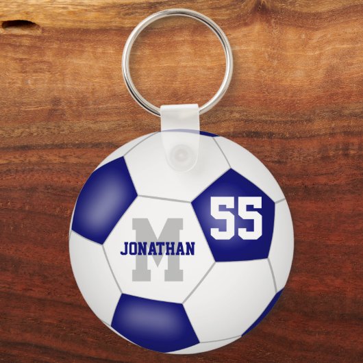 blauw wit team kleuren jongens voetbal sleutelhanger (Voorkant)