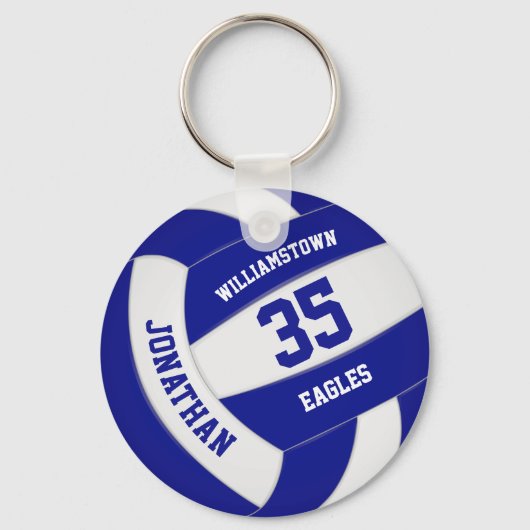 blauw wit team kleuren jongens volleybal sleutelhanger (Voorkant)