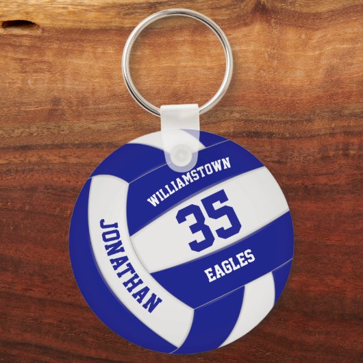 blauw wit team kleuren jongens volleybal sleutelhanger (Voorkant)
