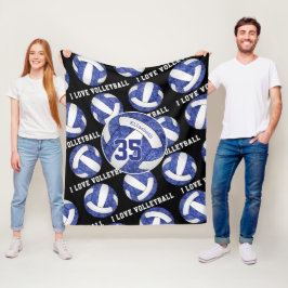 blauw wit team kleuren meisjes Ik hou van volleyba Fleece Deken