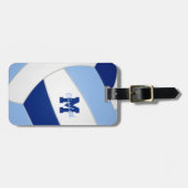blauw wit team kleuren monogrammen volleyball bagagelabel (Voorkant horizontaal)