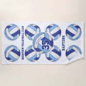 Blauw Wit Team Kleuren Naam Volleyballen Strandlaken (Voorkant)