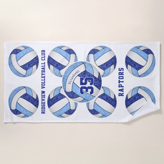 Blauw Wit Team Kleuren Naam Volleyballen Strandlaken (Voorkant)