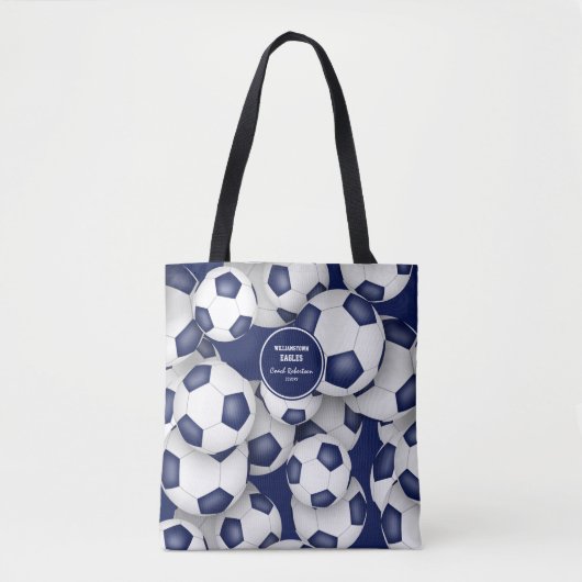 blauw wit team kleuren voetbal coach naam tote bag (Voorkant)