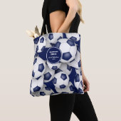 blauw wit team kleuren voetbal coach naam tote bag (Dichtbij)