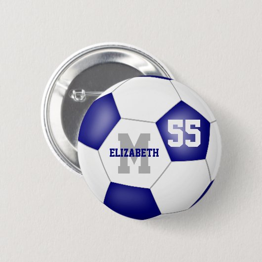 blauw wit team kleuren voetbal gepersonaliseerd ronde button 5,7 cm (Voorkant /achterkant)