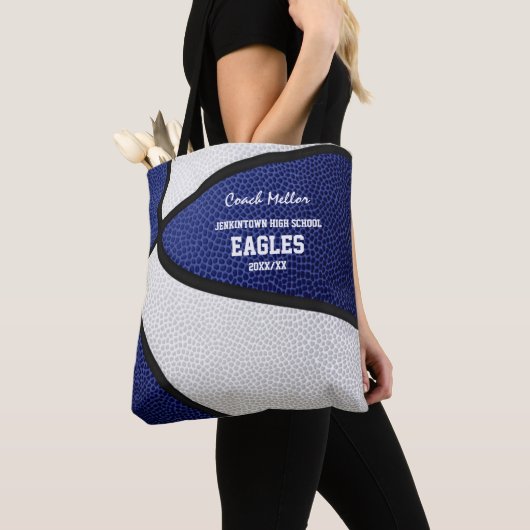 blauw wit team met basketbal tote bag (Dichtbij)