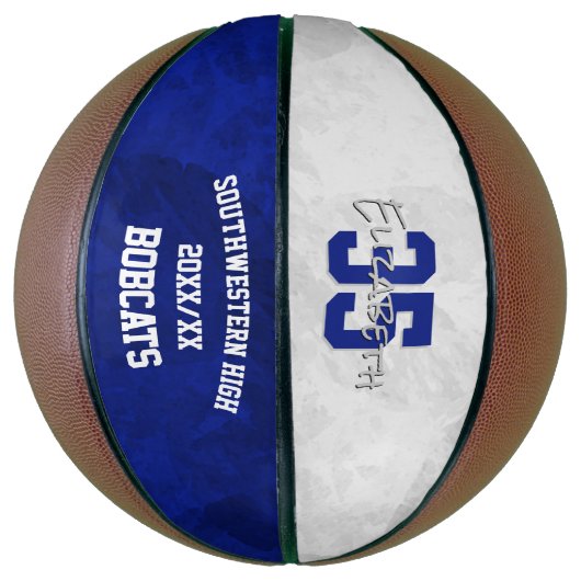 Blauw Wit Team Naam Einde Seizoen Cadeaus Basketbal (Verticaal)