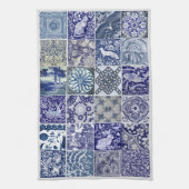 Blauw Wit Tegel Antiek Vintage Modern Pattern Theedoek (Verticaal)