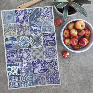 Blauw Wit Tegel Antiek Vintage Modern Pattern Theedoek