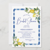 Blauw Wit Tegel Bloemen Citroen Vrijgezellenfeest Kaart (Voorkant)