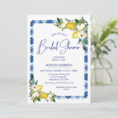 Blauw Wit Tegel Bloemen Citroen Vrijgezellenfeest Kaart (Staand voorkant)