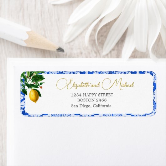 Blauw Wit Tegel Citroen Elegant Modern Chique Brui Etiket (Insitu)