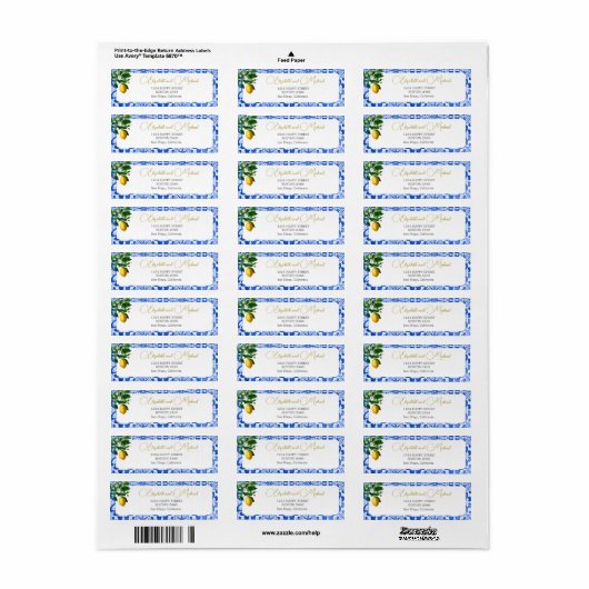 Blauw Wit Tegel Citroen Elegant Modern Chique Brui Etiket (Full Sheet)