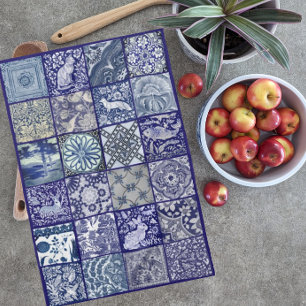 Blauw Wit Tegel Ontwerp Antiek Vintage Modern Theedoek