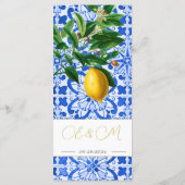 Blauw Wit Tegels Zomercitroenen Monogram Menu (Achterkant)