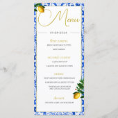 Blauw Wit Tegels Zomercitroenen Monogram Menu (Voorkant)