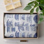 Blauw-wit theekoppatroon tissuepapier (Geschenk)