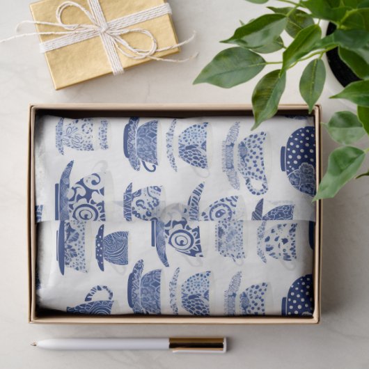 Blauw-wit theekoppatroon tissuepapier (Geschenk)