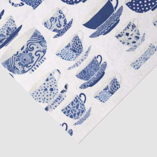 Blauw-wit theekoppatroon tissuepapier (Detail)