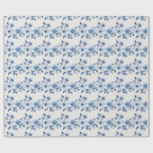 Blauw Wit Toile Bloemen Bruiloft Baby shower Cadeaupapier (Vlak)