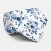 Blauw Wit Toile Bloemen bruiloft Groomsmen Groom Stropdas (Opgerold)