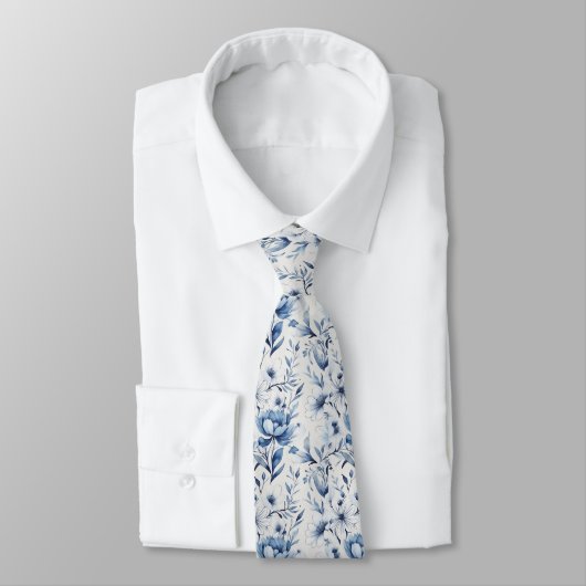 Blauw Wit Toile Bloemen bruiloft Groomsmen Groom Stropdas (Gebonden)