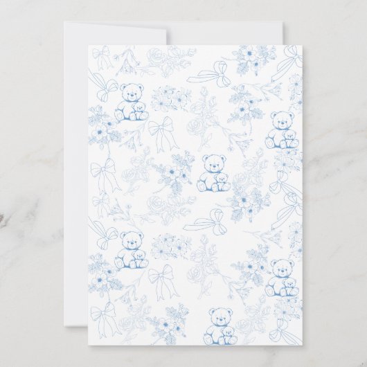 Blauw Wit Toile Bow Beer Baby Boy Shower Kaart (Achterkant)