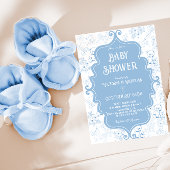 Blauw Wit Toile Bow Beer Baby Boy Shower Kaart