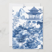 Blauw & Wit Toile Chinoiserie Blauwe Pagoda bruilo Kaart (Achterkant)