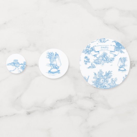 Blauw-wit Toile de Jouy Baby shower Confetti (Voorkanten)