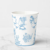 Blauw-wit Toile de Jouy Baby shower Papieren Bekers (Links)
