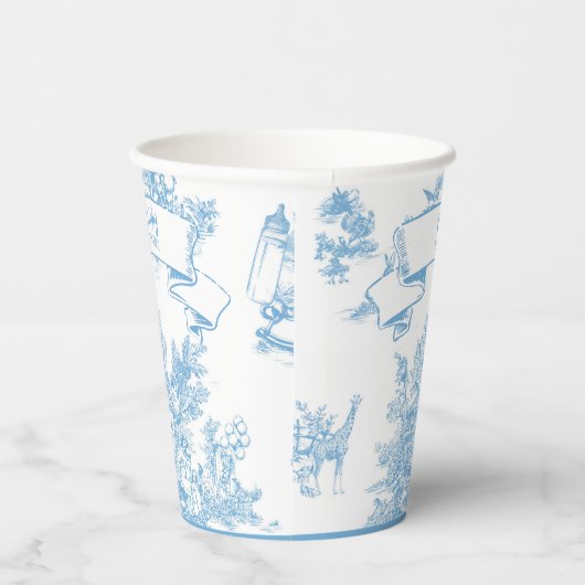 Blauw-wit Toile de Jouy Baby shower Papieren Bekers (Rechts)