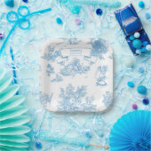 Blauw-wit Toile de Jouy Baby shower Papieren Bordje (Feest)