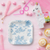 Blauw-wit Toile de Jouy Baby shower Papieren Bordje (Feest)