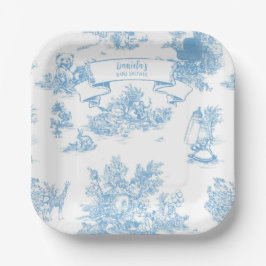 Blauw-wit Toile de Jouy Baby shower Papieren Bordje