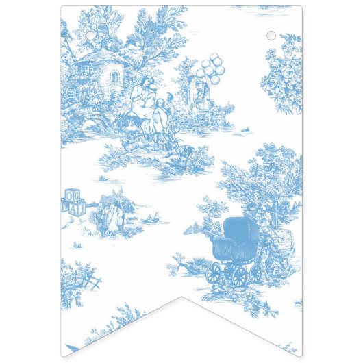 Blauw-wit Toile de Jouy Baby shower Vlaggetjes (Elfde vlag)