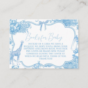 Blauw Wit Toile de Jouy Beer Baby shower Boeken Informatiekaartje